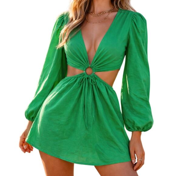 House of Harlow 1960 Dresses & Skirts - Brat Green Cutout Mini Dress Sz XS O Ring Festival Rave Coachella Indie Sleaze